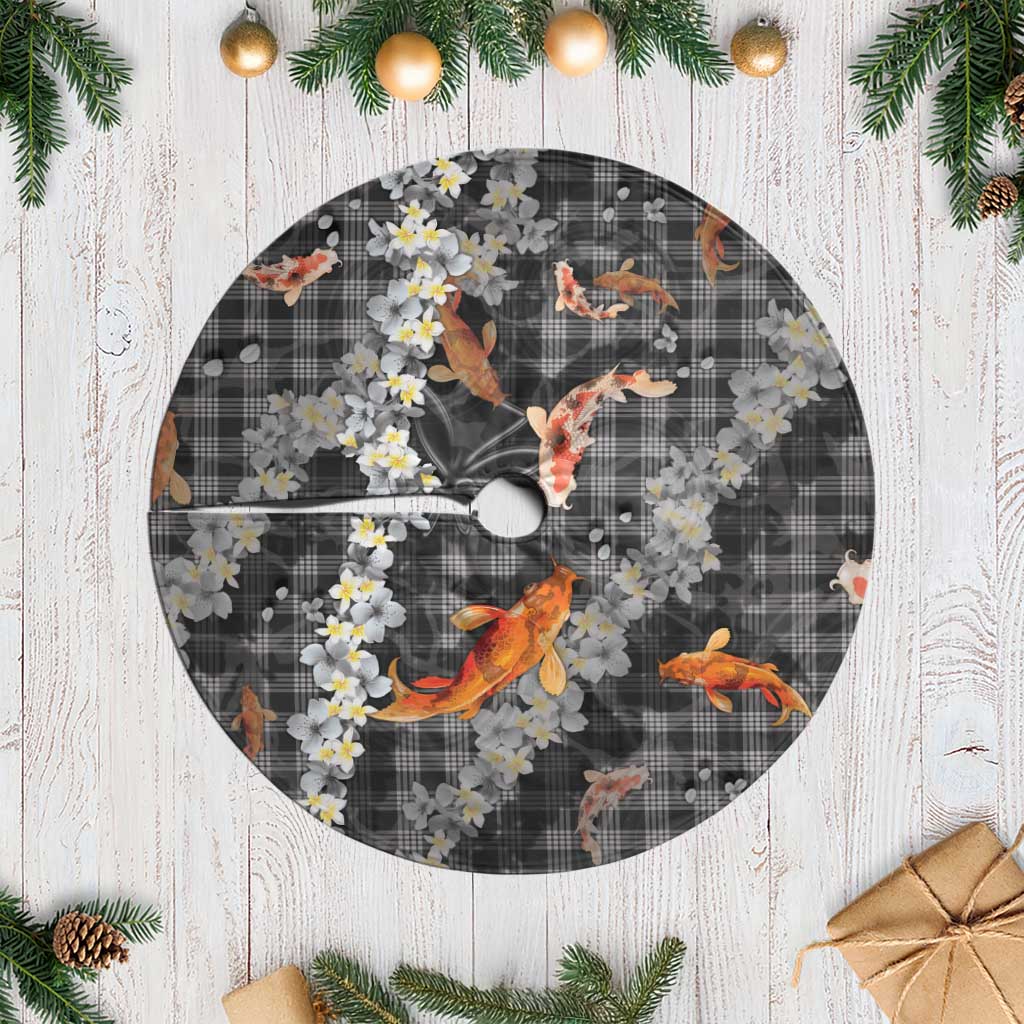 Black Palaka Hawaiian And Japanese Tree Skirt Sakura Lei With Koi Fish - Polynesian Pride