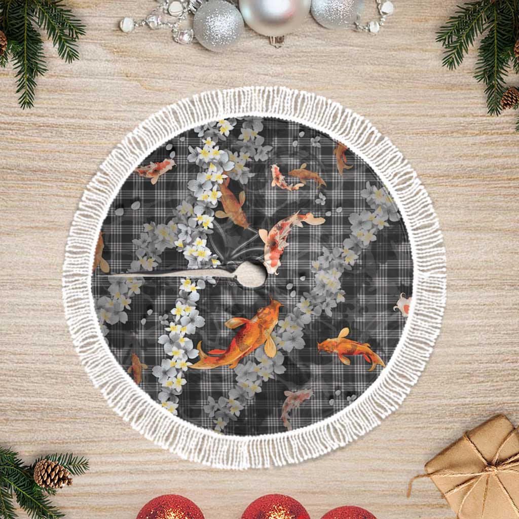 Black Palaka Hawaiian And Japanese Tree Skirt Sakura Lei With Koi Fish - Polynesian Pride