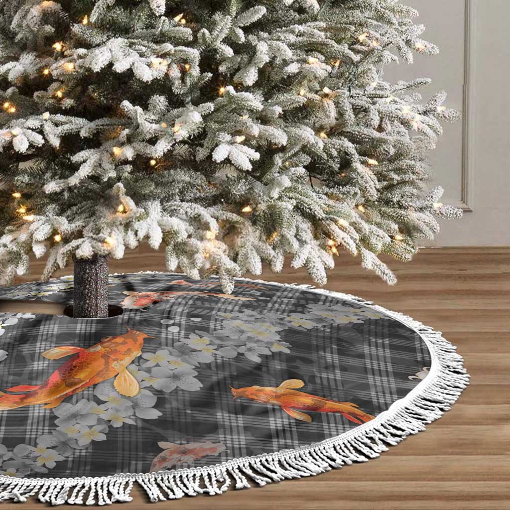 Black Palaka Hawaiian And Japanese Tree Skirt Sakura Lei With Koi Fish - Polynesian Pride
