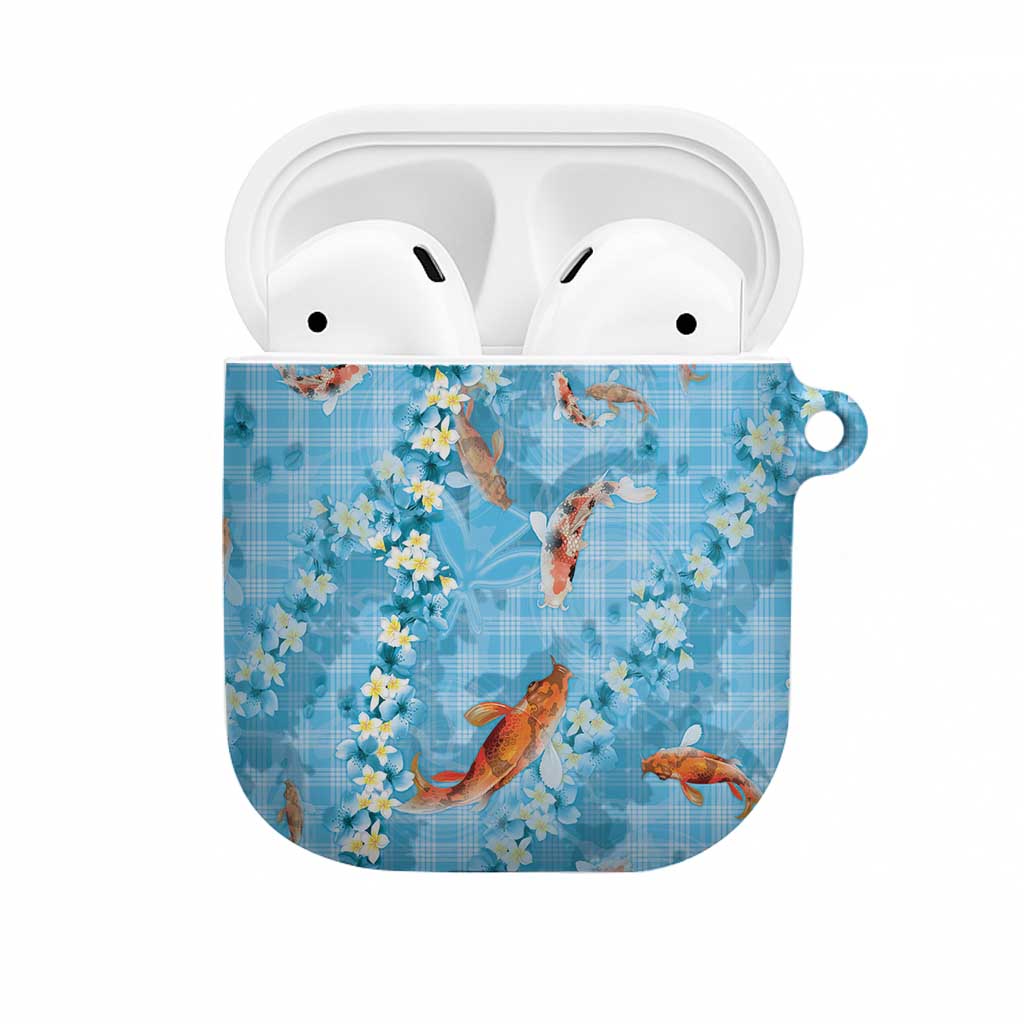 Blue Palaka Hawaiian And Japanese AirPods Case Sakura Lei With Koi Fish DT05 Blue - Polynesian Pride