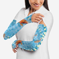 Blue Palaka Hawaiian And Japanese Arm Sleeves Sakura Lei With Koi Fish - Polynesian Pride