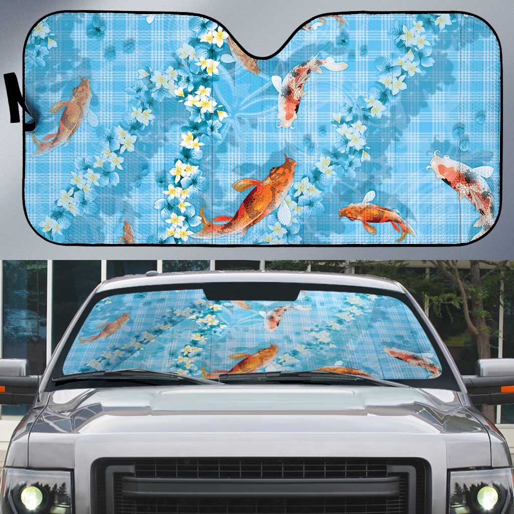 Blue Palaka Hawaiian And Japanese Auto Sun Shade Sakura Lei With Koi Fish DT05 Blue - Polynesian Pride