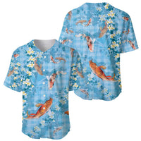 Blue Palaka Hawaiian And Japanese Baseball Jersey Sakura Lei With Koi Fish - Polynesian Pride