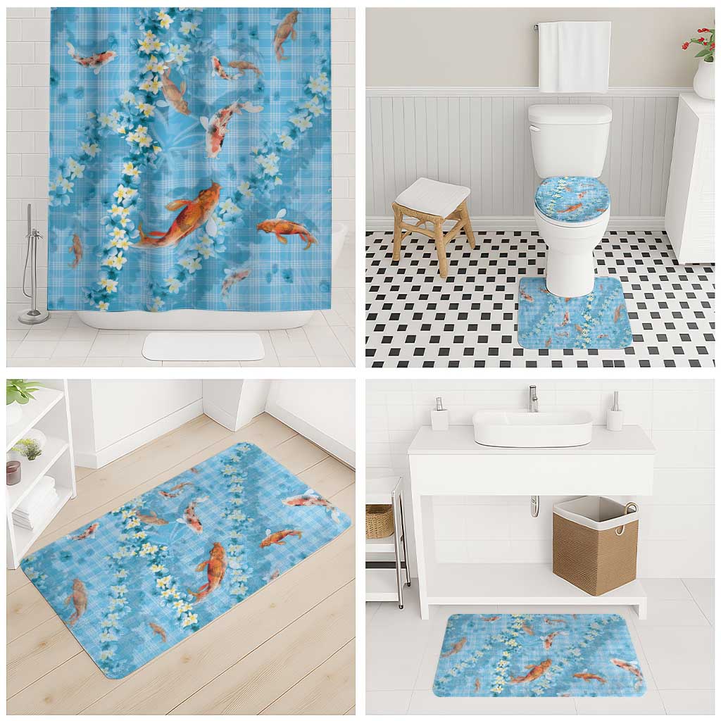 Blue Palaka Hawaiian And Japanese Bathroom Set Sakura Lei With Koi Fish - Polynesian Pride