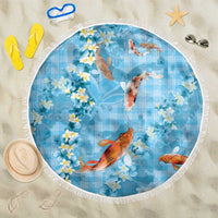 Blue Palaka Hawaiian And Japanese Beach Blanket Sakura Lei With Koi Fish - Polynesian Pride