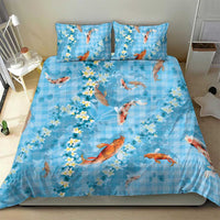 Blue Palaka Hawaiian And Japanese Bedding Set Sakura Lei With Koi Fish - Polynesian Pride