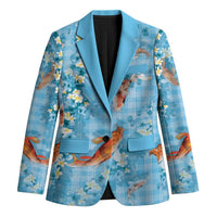Blue Palaka Hawaiian And Japanese Blazer Sakura Lei With Koi Fish - Polynesian Pride