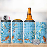 Blue Palaka Hawaiian And Japanese 4 in 1 Can Cooler Tumbler Sakura Lei With Koi Fish DT05 - Polynesian Pride