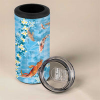 Blue Palaka Hawaiian And Japanese 4 in 1 Can Cooler Tumbler Sakura Lei With Koi Fish DT05 - Polynesian Pride