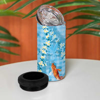 Blue Palaka Hawaiian And Japanese 4 in 1 Can Cooler Tumbler Sakura Lei With Koi Fish DT05 - Polynesian Pride