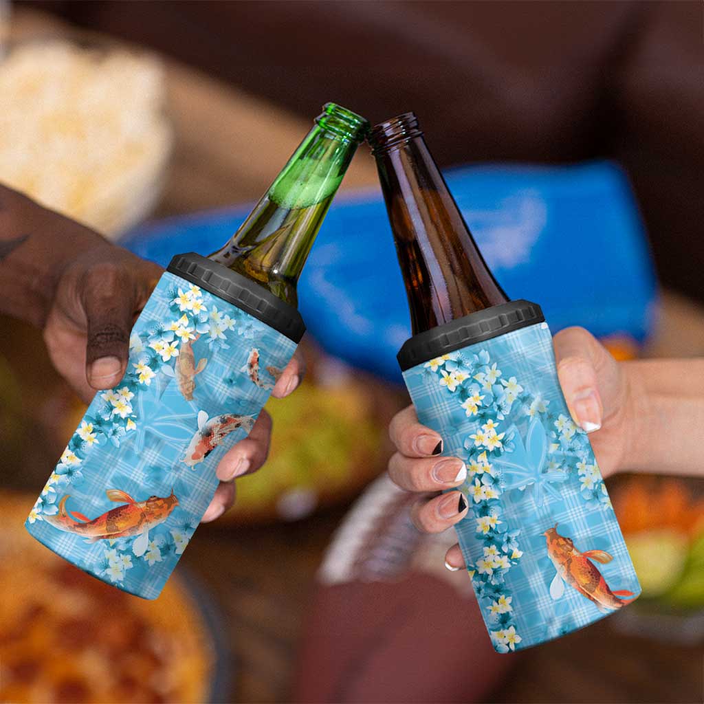 Blue Palaka Hawaiian And Japanese 4 in 1 Can Cooler Tumbler Sakura Lei With Koi Fish DT05 - Polynesian Pride