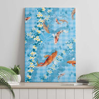 Blue Palaka Hawaiian And Japanese Canvas Wall Art Sakura Lei With Koi Fish - Polynesian Pride