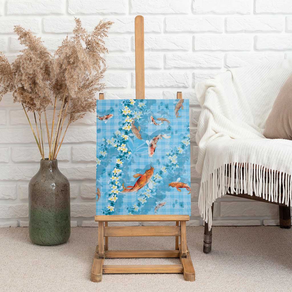 Blue Palaka Hawaiian And Japanese Canvas Wall Art Sakura Lei With Koi Fish - Polynesian Pride