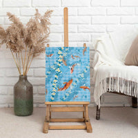 Blue Palaka Hawaiian And Japanese Canvas Wall Art Sakura Lei With Koi Fish - Polynesian Pride