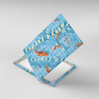 Blue Palaka Hawaiian And Japanese Canvas Wall Art Sakura Lei With Koi Fish - Polynesian Pride