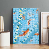 Blue Palaka Hawaiian And Japanese Canvas Wall Art Sakura Lei With Koi Fish - Polynesian Pride