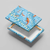 Blue Palaka Hawaiian And Japanese Canvas Wall Art Sakura Lei With Koi Fish - Polynesian Pride