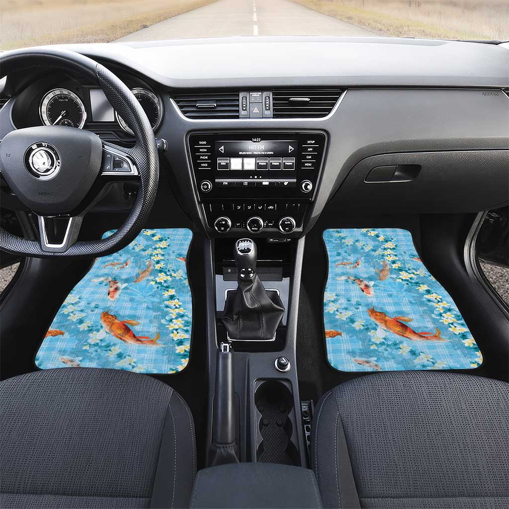 Blue Palaka Hawaiian And Japanese Car Mats Sakura Lei With Koi Fish - Polynesian Pride