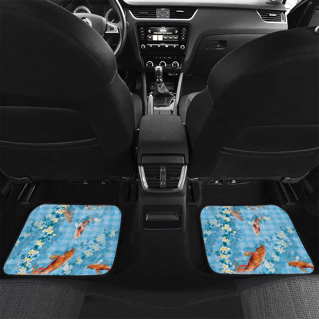 Blue Palaka Hawaiian And Japanese Car Mats Sakura Lei With Koi Fish - Polynesian Pride