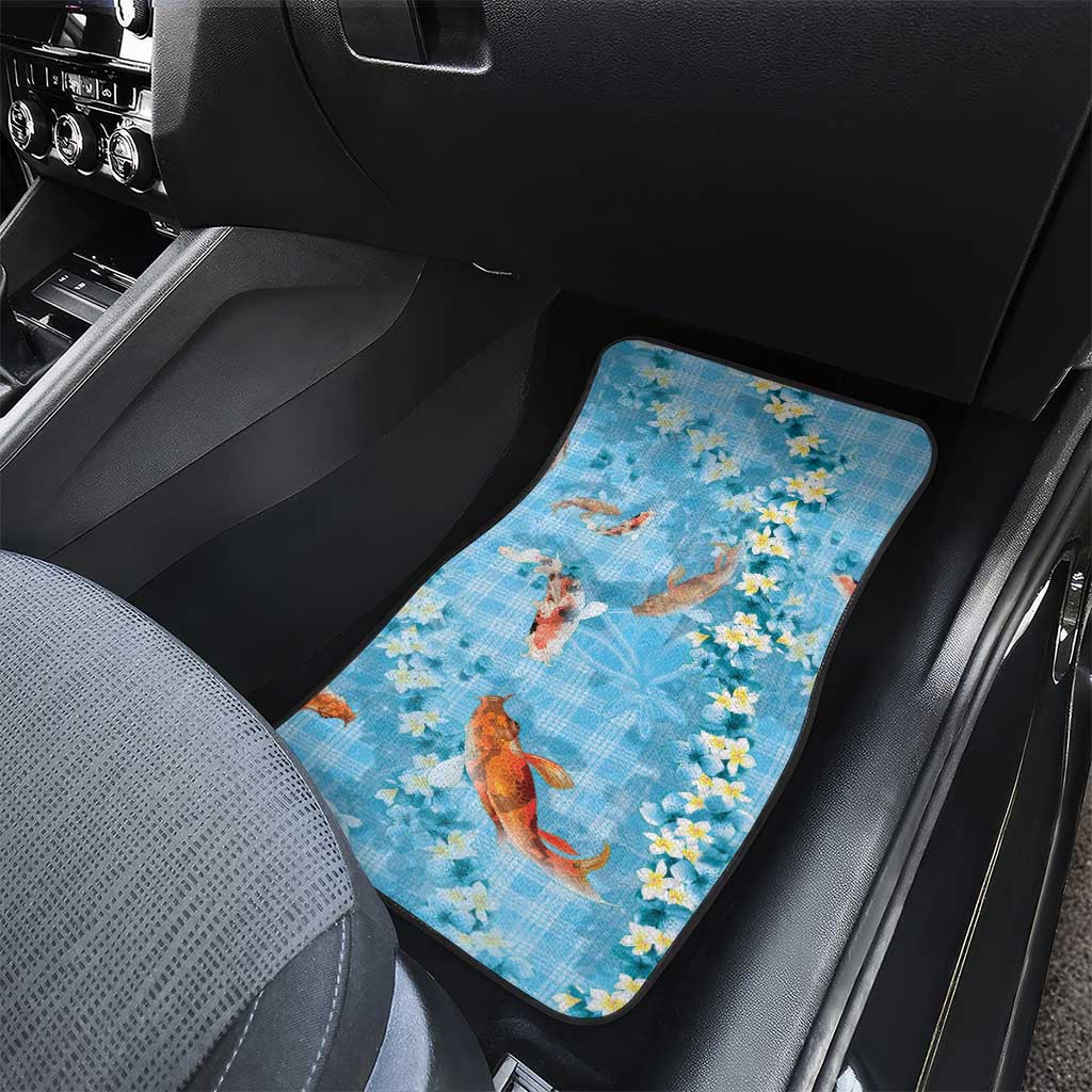 Blue Palaka Hawaiian And Japanese Car Mats Sakura Lei With Koi Fish - Polynesian Pride