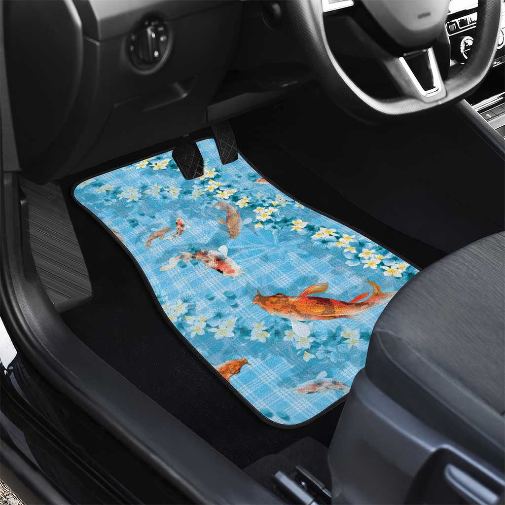 Blue Palaka Hawaiian And Japanese Car Mats Sakura Lei With Koi Fish - Polynesian Pride