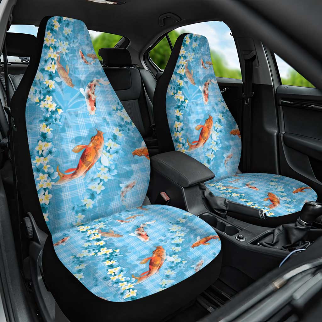 Blue Palaka Hawaiian And Japanese Car Seat Cover Sakura Lei With Koi Fish - Polynesian Pride