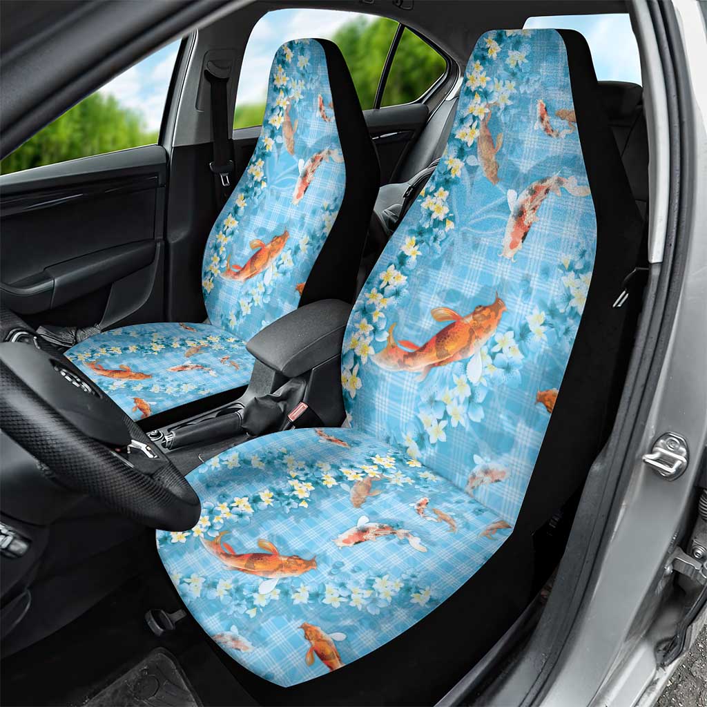 Blue Palaka Hawaiian And Japanese Car Seat Cover Sakura Lei With Koi Fish - Polynesian Pride