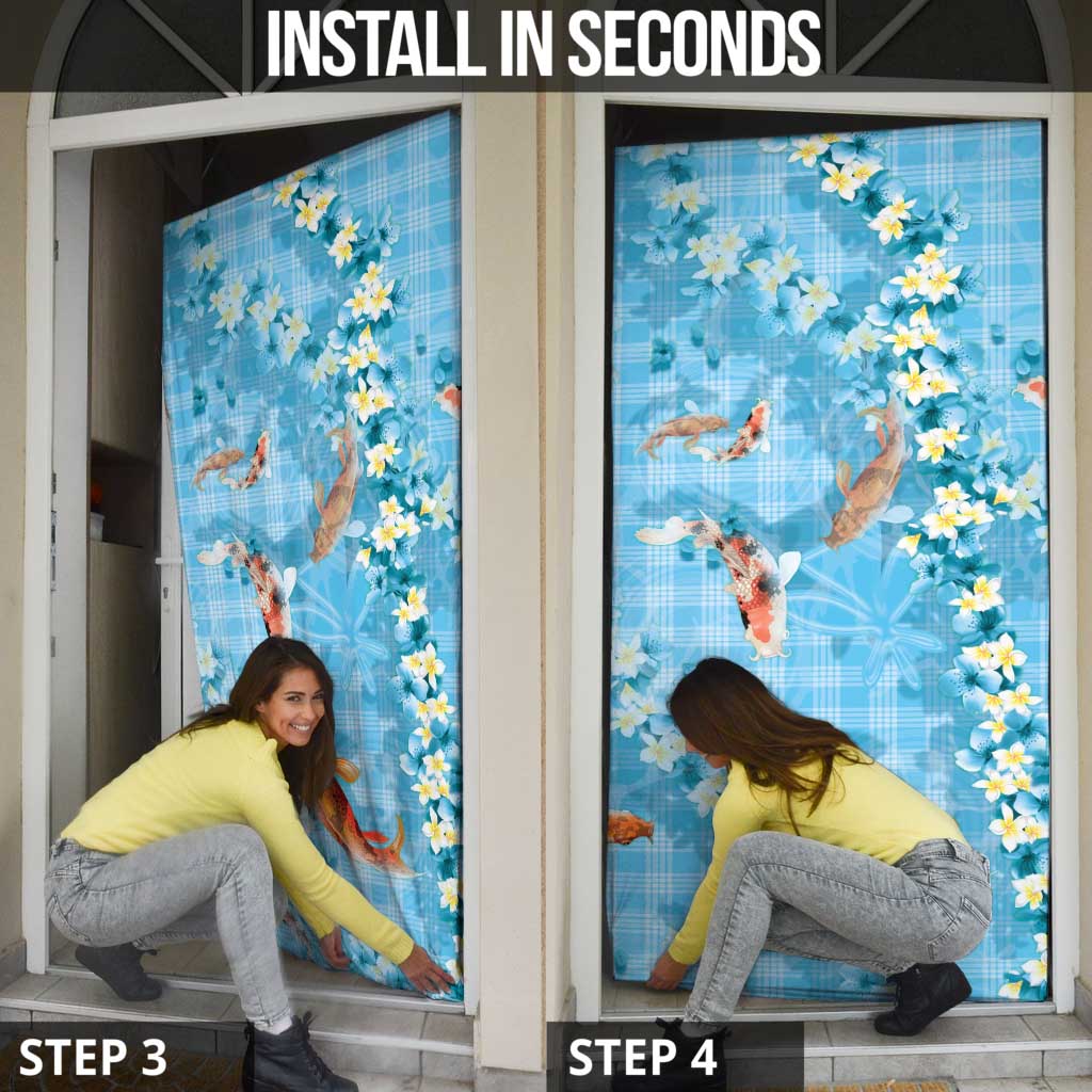 Blue Palaka Hawaiian And Japanese Door Cover Sakura Lei With Koi Fish - Polynesian Pride