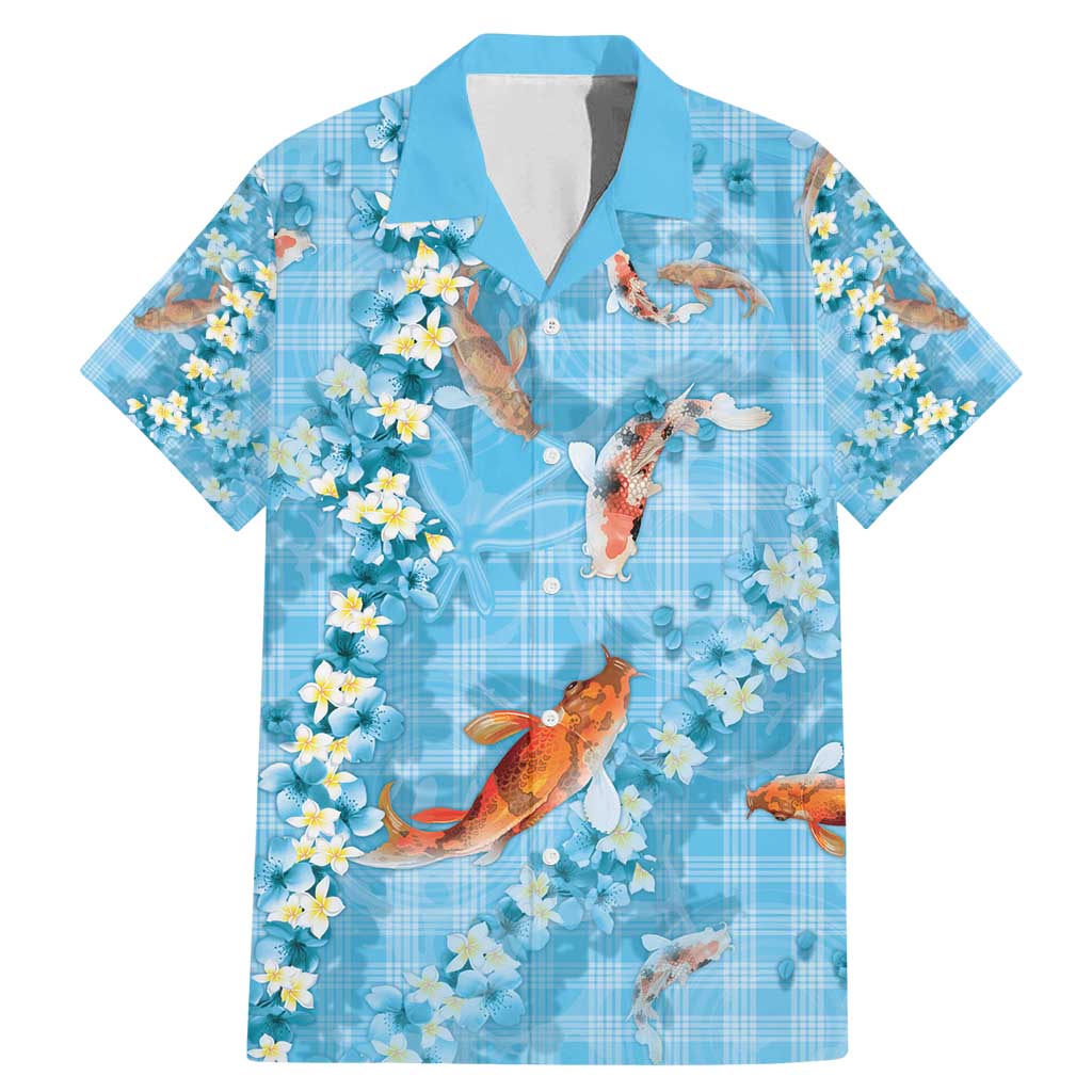 Blue Palaka Hawaiian And Japanese Family Matching Mermaid Dress and Hawaiian Shirt Sakura Lei With Koi Fish - Polynesian Pride