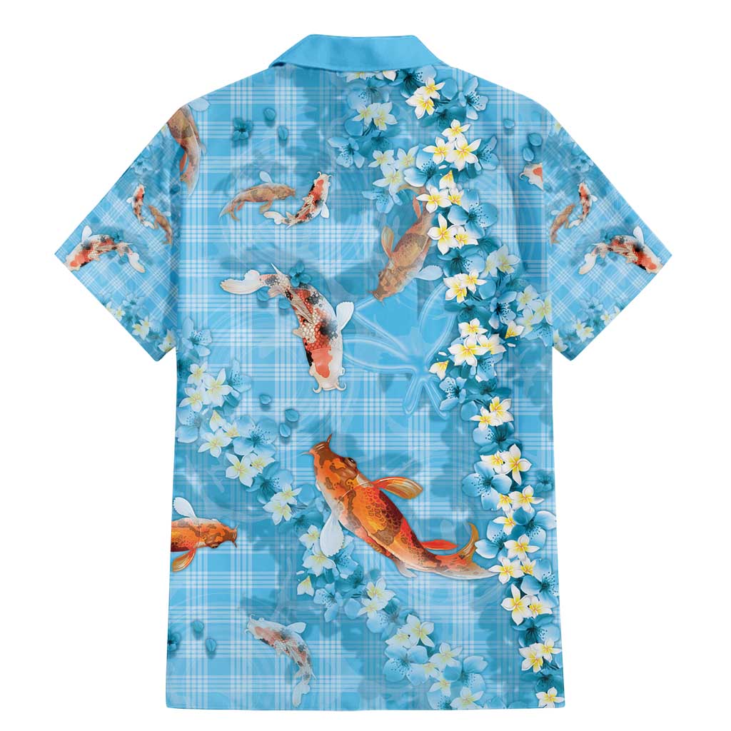 Blue Palaka Hawaiian And Japanese Family Matching Mermaid Dress and Hawaiian Shirt Sakura Lei With Koi Fish - Polynesian Pride