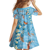 Blue Palaka Hawaiian And Japanese Family Matching Puletasi and Hawaiian Shirt Sakura Lei With Koi Fish - Polynesian Pride