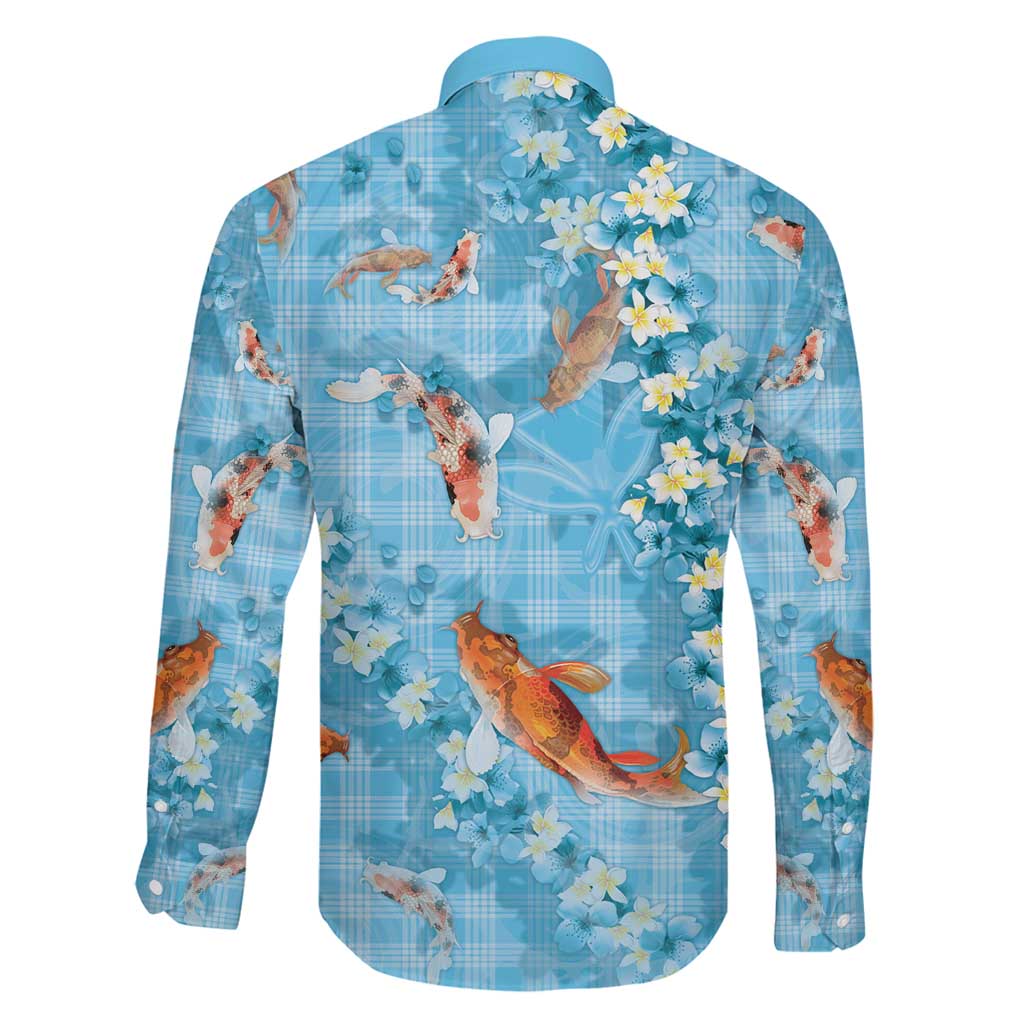 Blue Palaka Hawaiian And Japanese Family Matching Puletasi and Hawaiian Shirt Sakura Lei With Koi Fish - Polynesian Pride