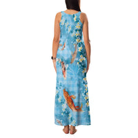Blue Palaka Hawaiian And Japanese Family Matching Tank Maxi Dress and Hawaiian Shirt Sakura Lei With Koi Fish - Polynesian Pride