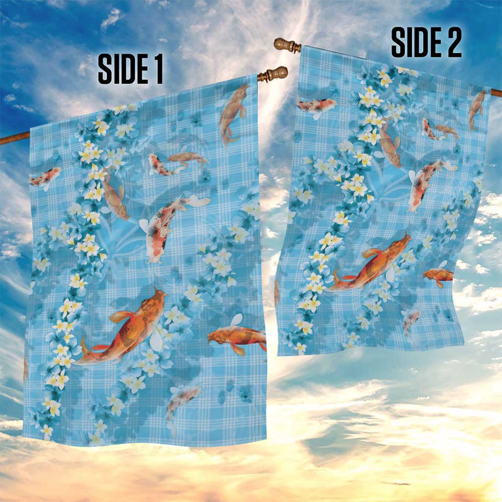 Blue Palaka Hawaiian And Japanese Garden Flag Sakura Lei With Koi Fish - Polynesian Pride