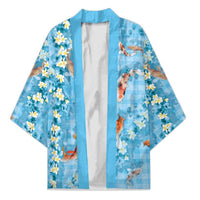 Blue Palaka Hawaiian And Japanese Kimono Sakura Lei With Koi Fish - Polynesian Pride