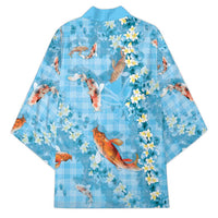 Blue Palaka Hawaiian And Japanese Kimono Sakura Lei With Koi Fish - Polynesian Pride