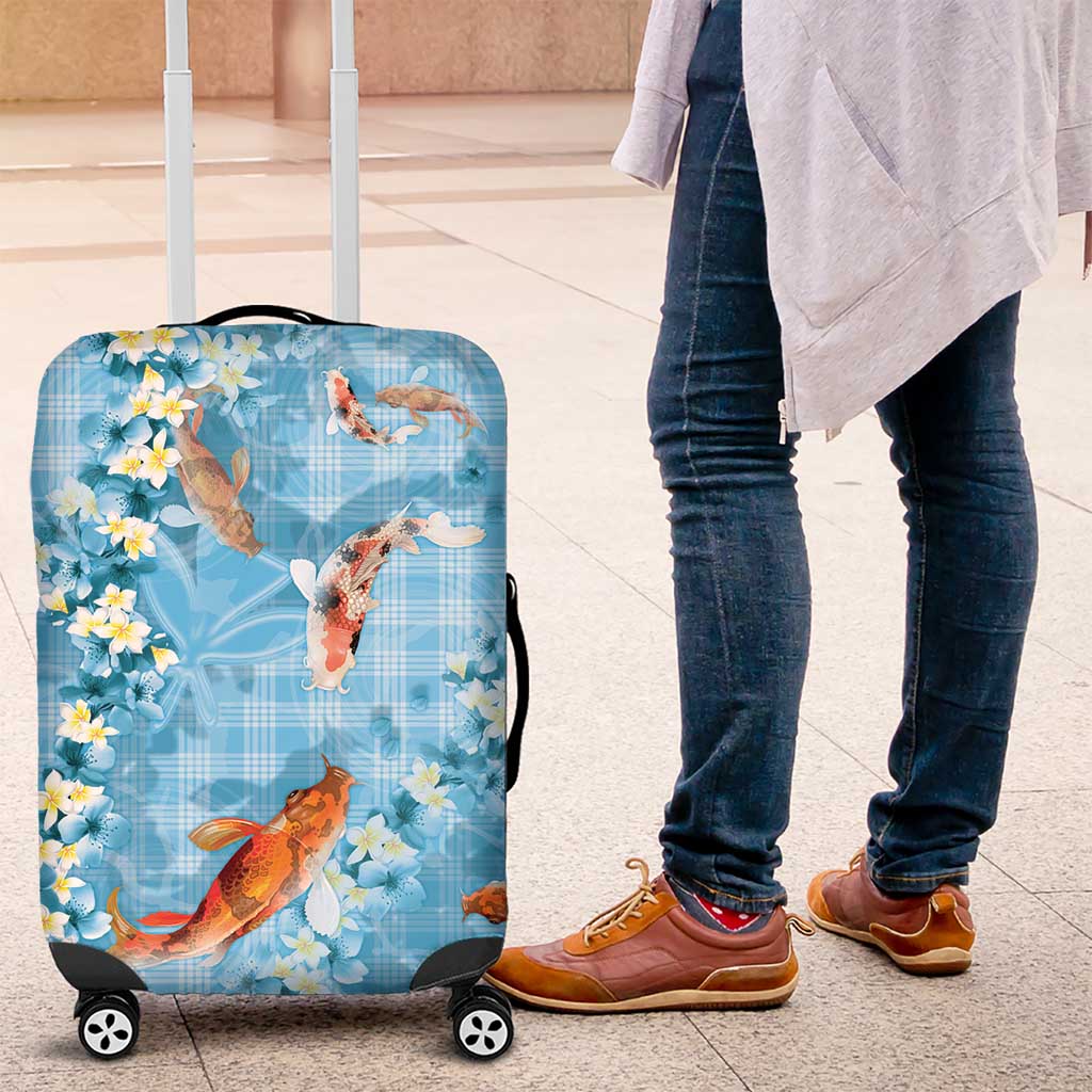 Blue Palaka Hawaiian And Japanese Luggage Cover Sakura Lei With Koi Fish - Polynesian Pride