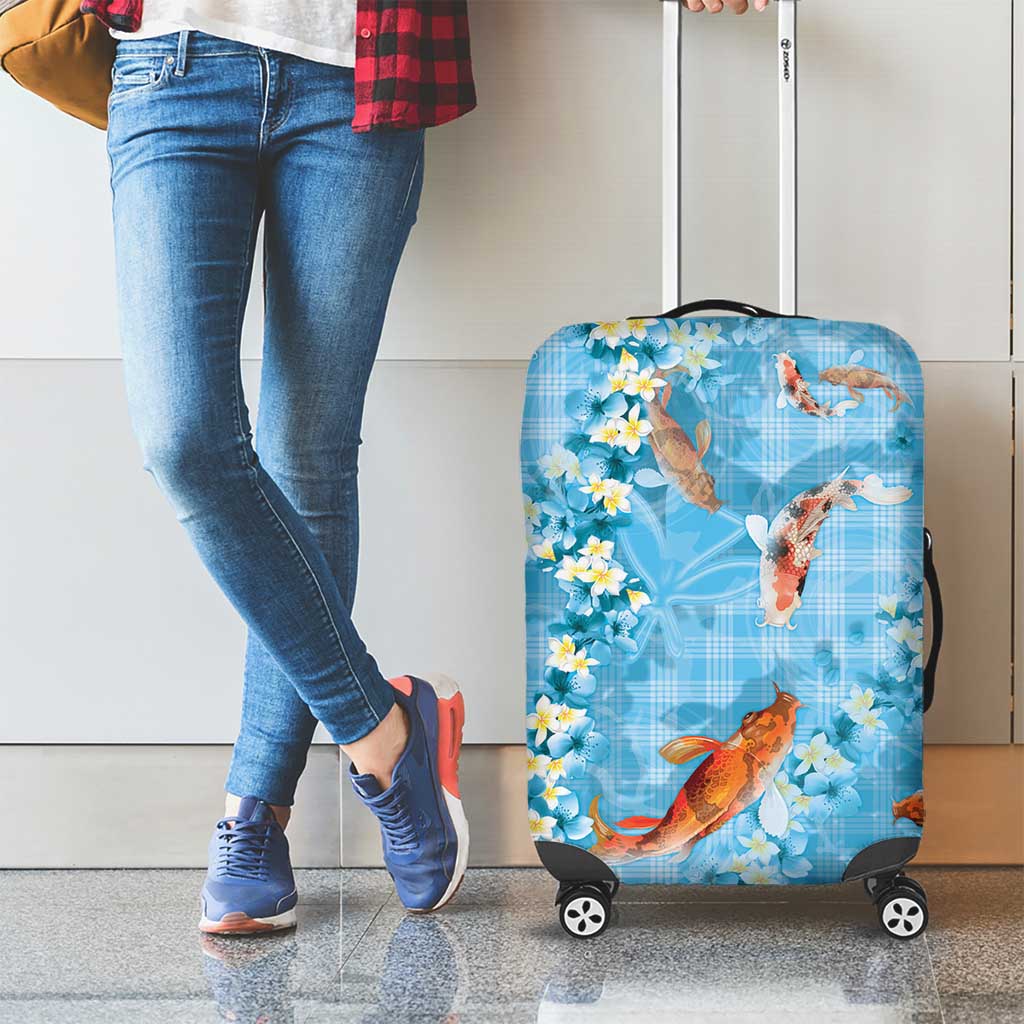 Blue Palaka Hawaiian And Japanese Luggage Cover Sakura Lei With Koi Fish - Polynesian Pride