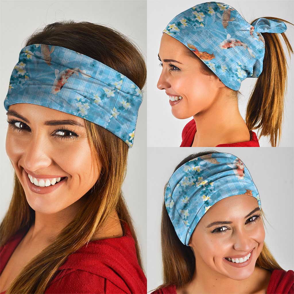 Blue Palaka Hawaiian And Japanese Neck Gaiter Sakura Lei With Koi Fish - Polynesian Pride