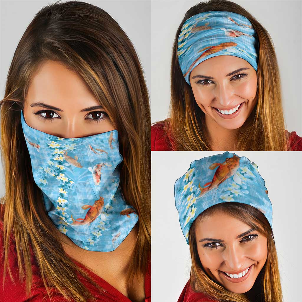 Blue Palaka Hawaiian And Japanese Neck Gaiter Sakura Lei With Koi Fish - Polynesian Pride