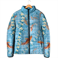 Blue Palaka Hawaiian And Japanese Padded Jacket Sakura Lei With Koi Fish - Polynesian Pride