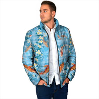 Blue Palaka Hawaiian And Japanese Padded Jacket Sakura Lei With Koi Fish - Polynesian Pride