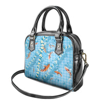Blue Palaka Hawaiian And Japanese Shoulder Handbag Sakura Lei With Koi Fish - Polynesian Pride