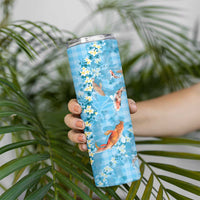 Blue Palaka Hawaiian And Japanese Skinny Tumbler Sakura Lei With Koi Fish DT05 - Polynesian Pride