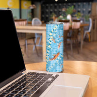 Blue Palaka Hawaiian And Japanese Skinny Tumbler Sakura Lei With Koi Fish DT05 - Polynesian Pride