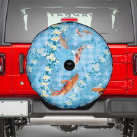 Blue Palaka Hawaiian And Japanese Spare Tire Cover Sakura Lei With Koi Fish - Polynesian Pride