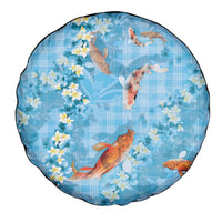 Blue Palaka Hawaiian And Japanese Spare Tire Cover Sakura Lei With Koi Fish - Polynesian Pride