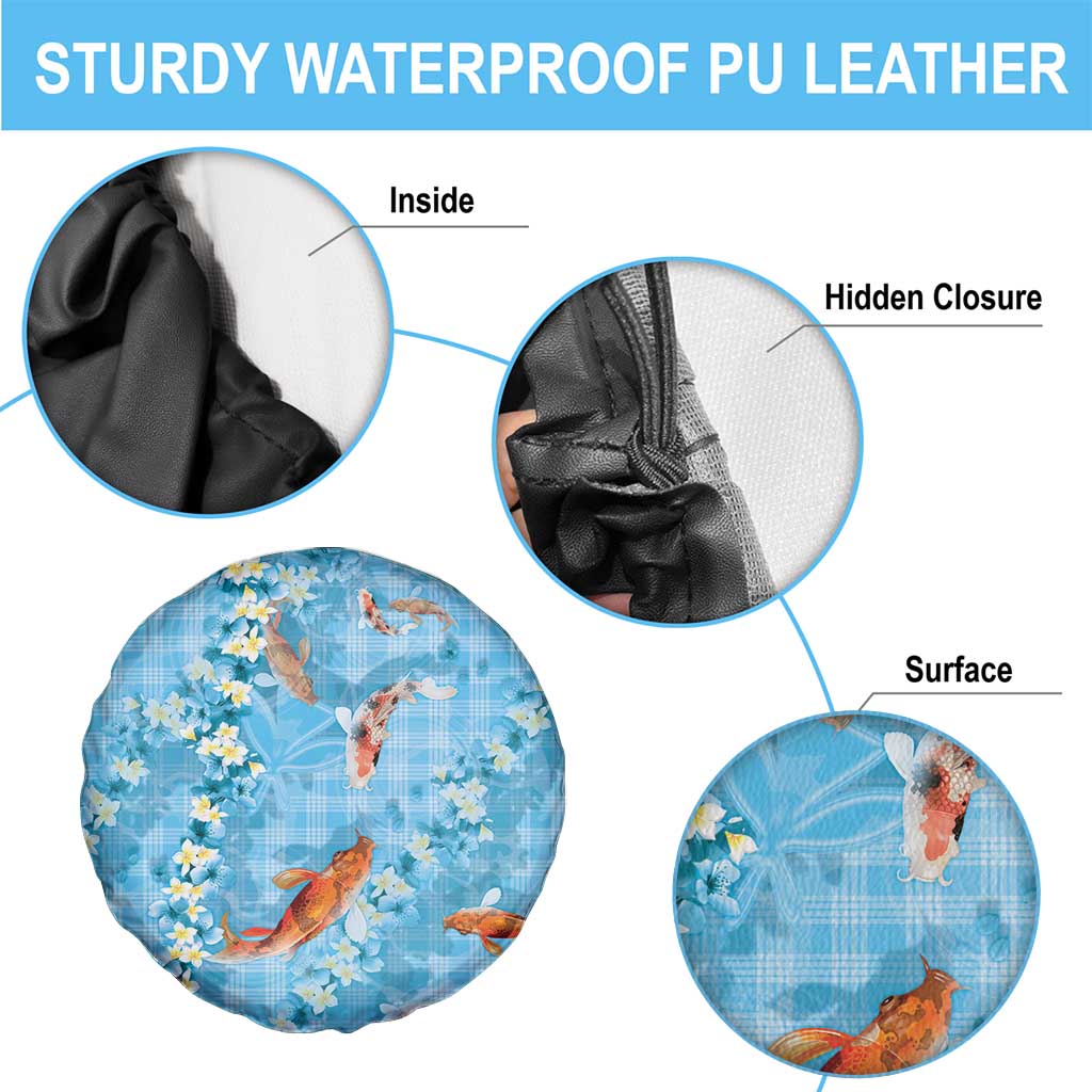 Blue Palaka Hawaiian And Japanese Spare Tire Cover Sakura Lei With Koi Fish - Polynesian Pride