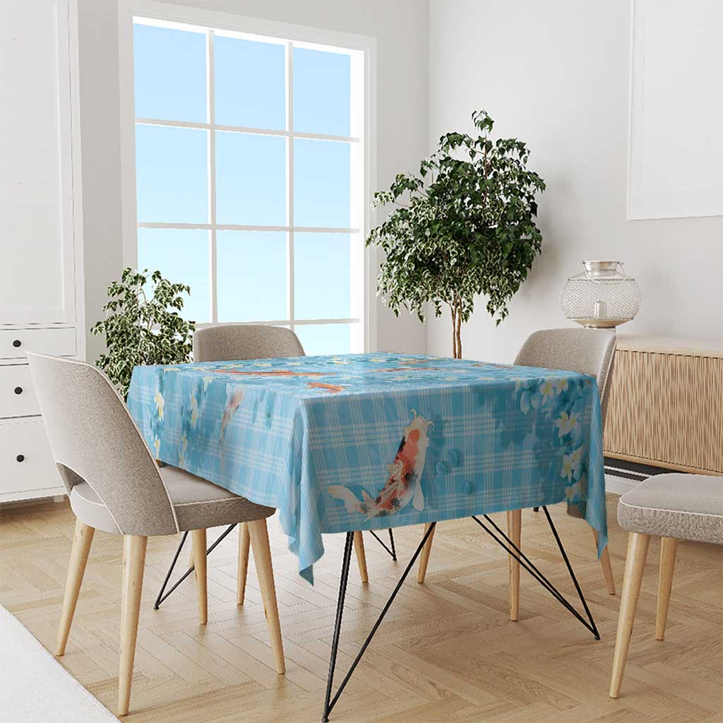 Blue Palaka Hawaiian And Japanese Tablecloth Sakura Lei With Koi Fish - Polynesian Pride