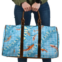 Blue Palaka Hawaiian And Japanese Travel Bag Sakura Lei With Koi Fish DT05 Blue - Polynesian Pride